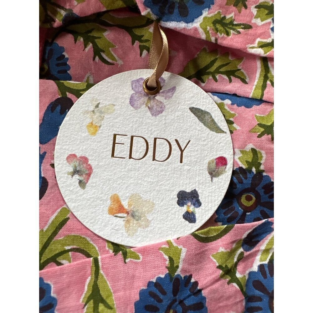 Eddy Barbara Square Neck 100% BCI Cotton Dress Pale Magenta & Indigo Floral 16 - Picture 9 of 9